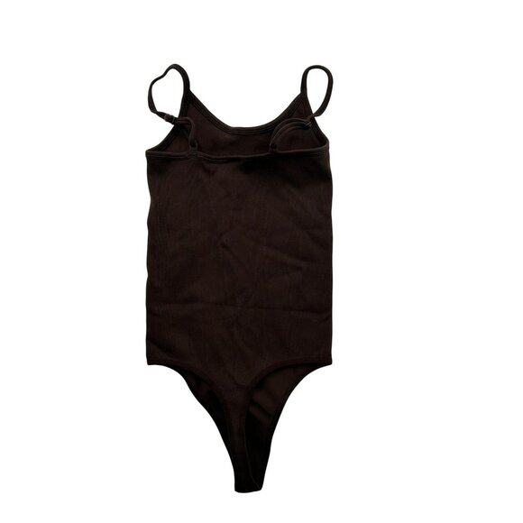 Sunday Best Brown Ribbed Seamless Bodysuit With Spaghetti Straps #6439 - Picture 2 of 7